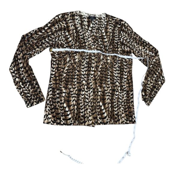 Talbots Women’s M P 100% Merino Wool Cardigan Sweater Brown Autumn Print Lng Slv - Picture 3 of 7